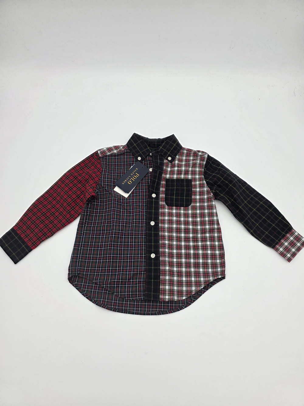 Polo Ralph Lauren Patchwork Plaid Button-Down Shirt in Red, Black, White